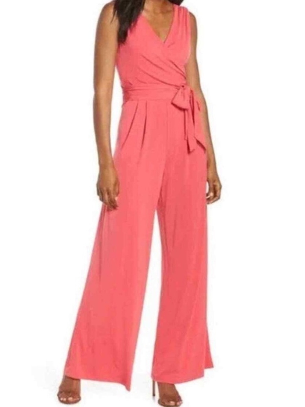 Eliza J Sleeveless Coral pink Wide-Leg disco Jumpsuit/Romper XL